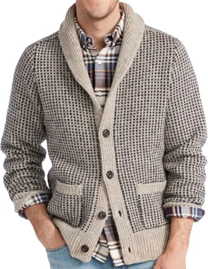 Men's Shawl Knitted Cardigan Button Down Casual Male Knit Sweater Coat Lightweight Pockets Knits Cardigans