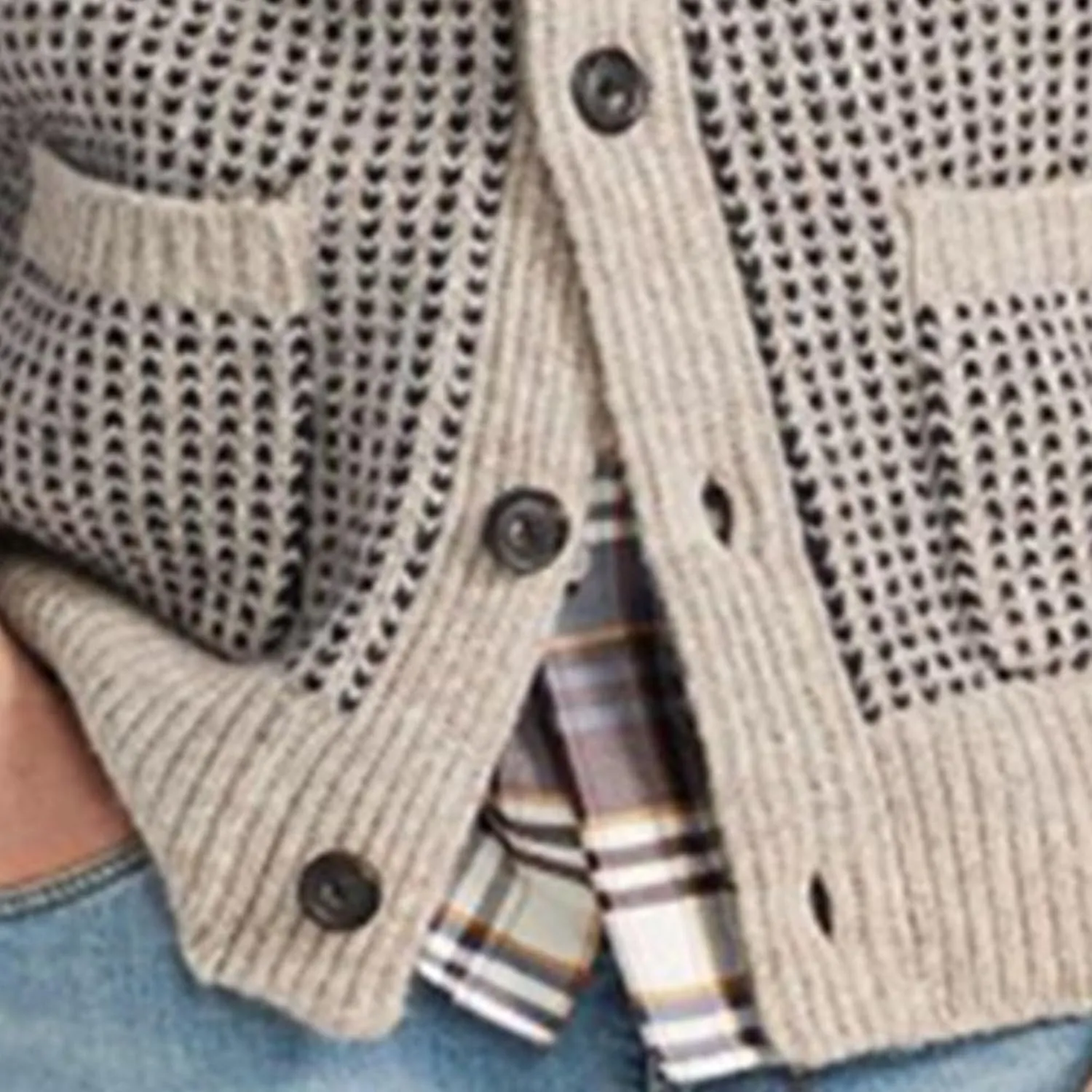 Men's Shawl Knitted Cardigan Button Down Casual Male Knit Sweater Coat Lightweight Pockets Knits Cardigans
