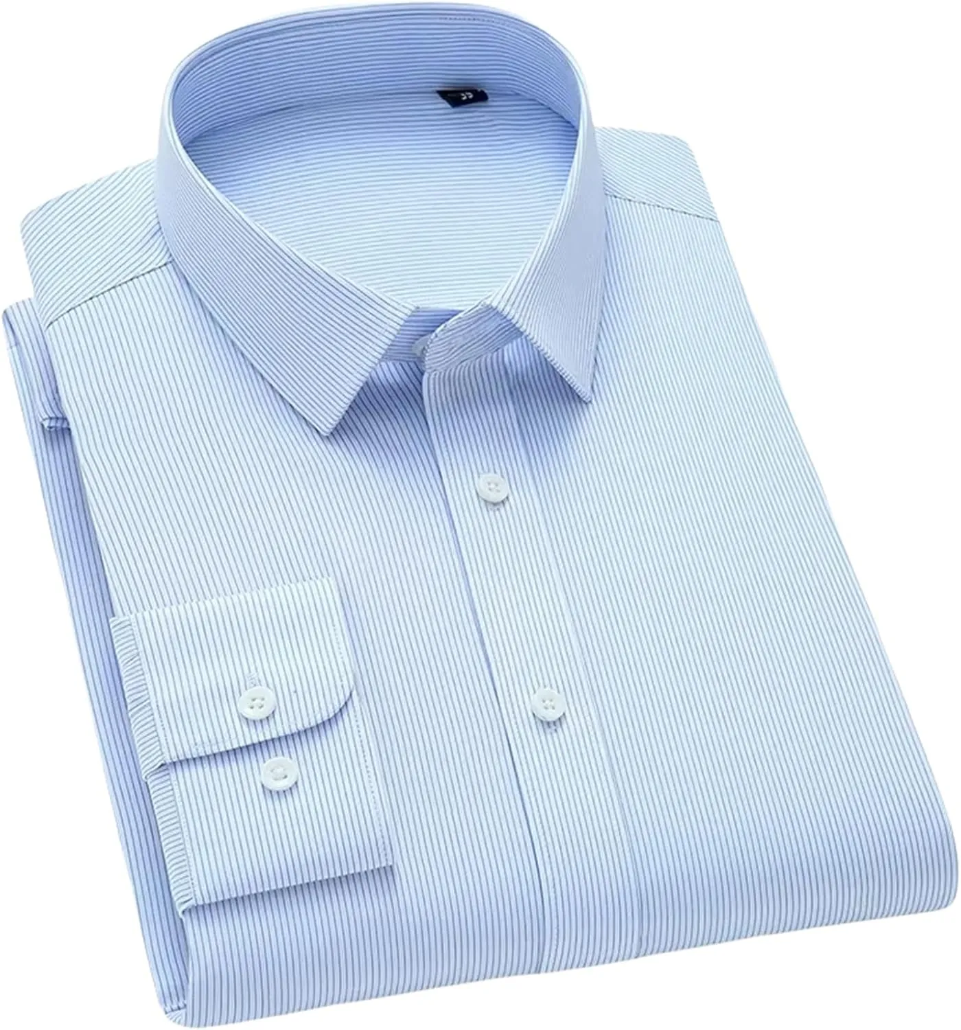 Men's Slim Fit Anti-Wrinkle Long Sleeve Stripe Social Shirt White Non-Iron Top