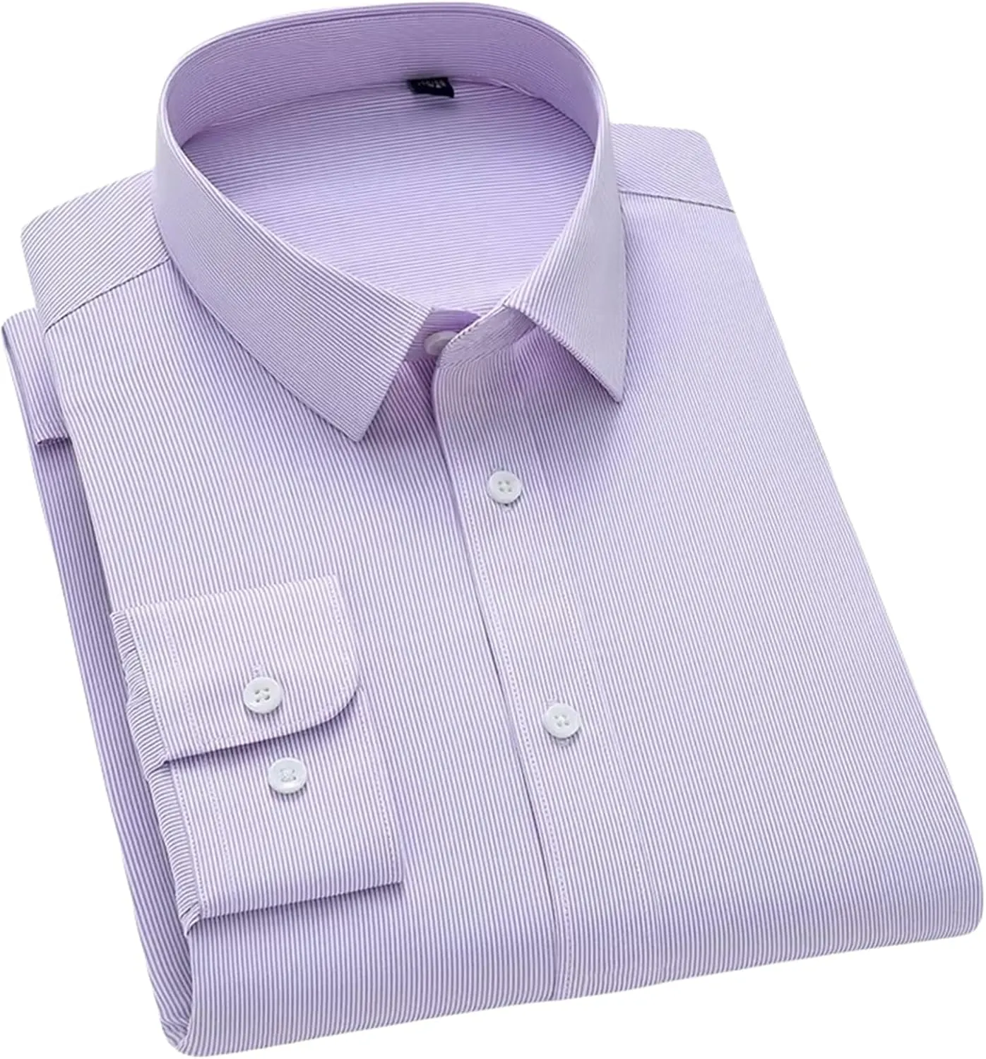 Men's Slim Fit Anti-Wrinkle Long Sleeve Stripe Social Shirt White Non-Iron Top