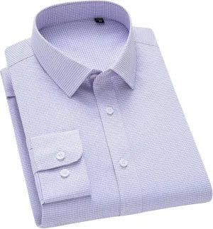 Men's Slim Fit Anti-Wrinkle Long Sleeve Stripe Social Shirt White Non-Iron Top
