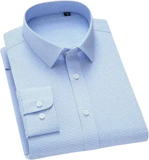 Men's Slim Fit Anti-Wrinkle Long Sleeve Stripe Social Shirt White Non-Iron Top