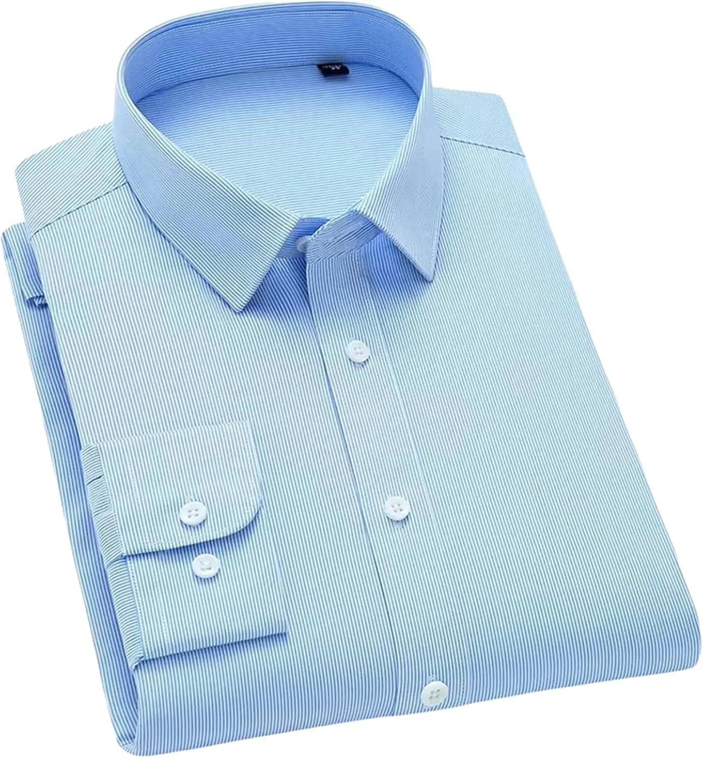 Men's Slim Fit Anti-Wrinkle Long Sleeve Stripe Social Shirt White Non-Iron Top