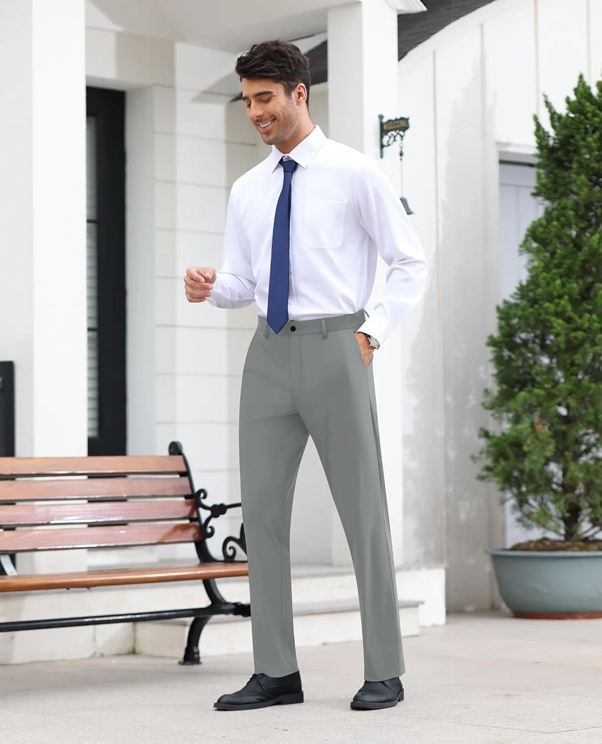 Mens Stretch Dress Pants Slim Fit Dress Pants for Men Expandable Waist Dress Pants Casual Athletic Golf Pants
