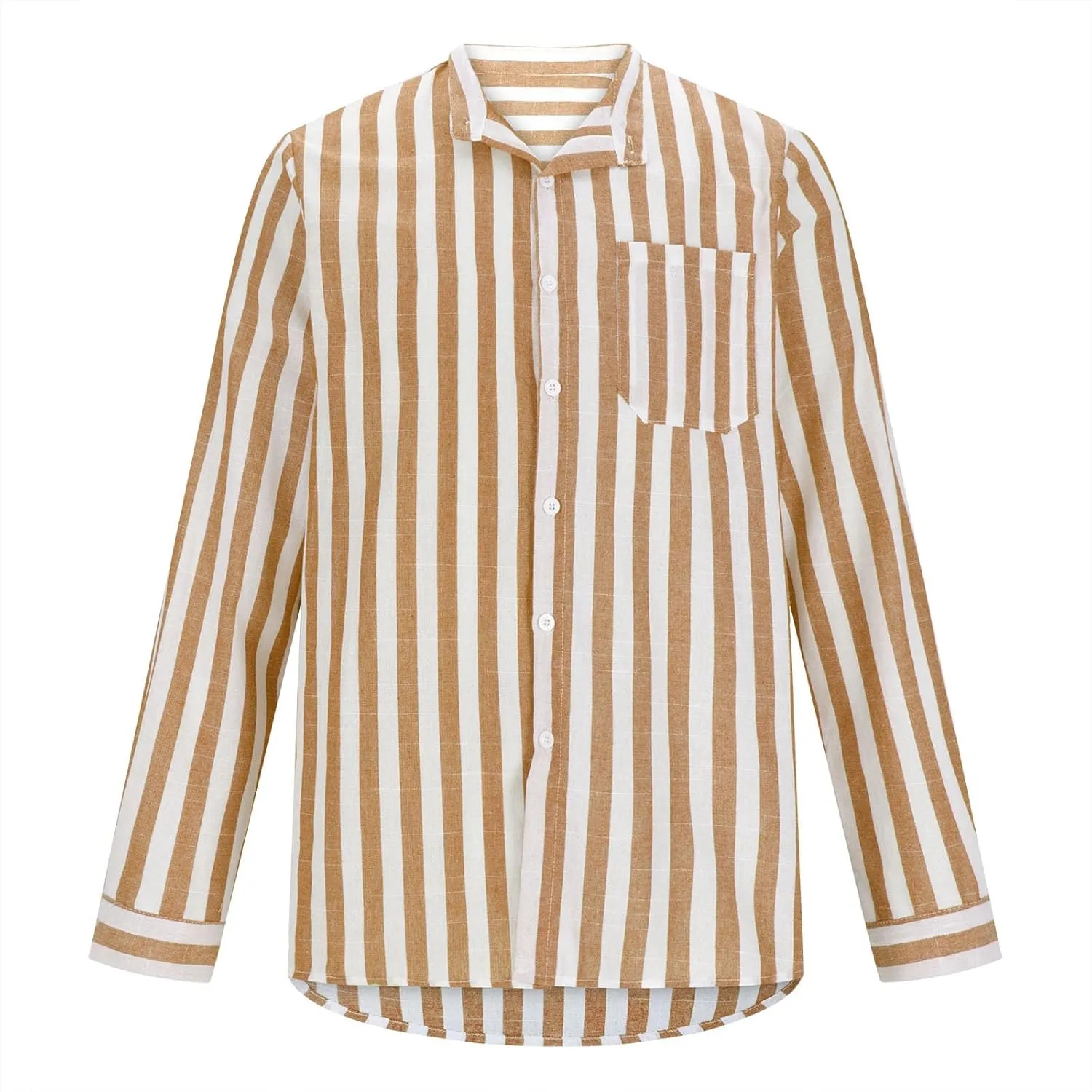 Mens T-Shirts Band Collar Striped Color Block Casual Button Shirt Tops Long Sleeve Trendy Cardigan Shirts with Pocket
