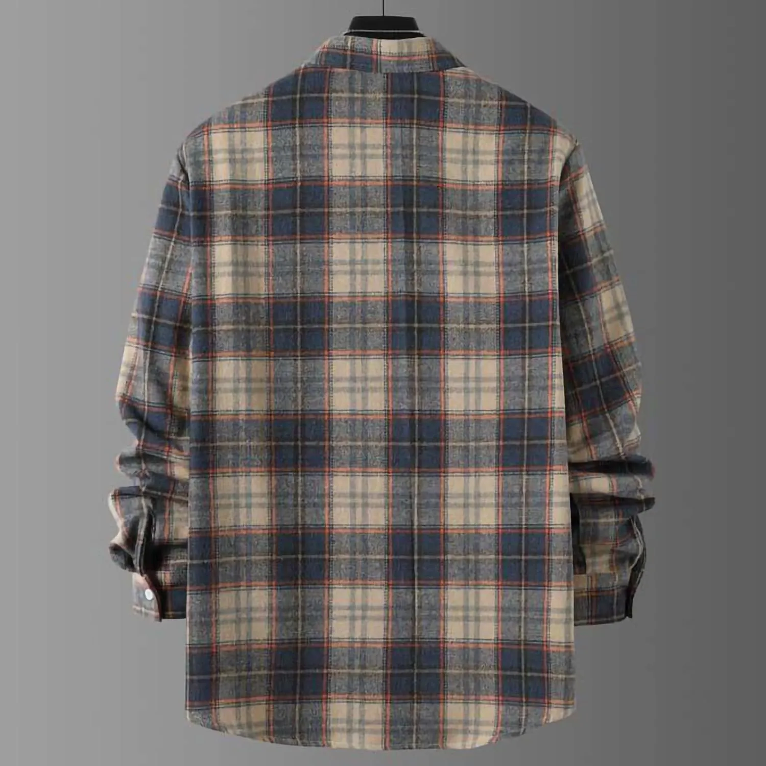 Mens Thickened Brushed Shirt Fashion Plaid Printed Button Down Blouse Top Lapel Long Sleeve Loose Cardigan Jacket