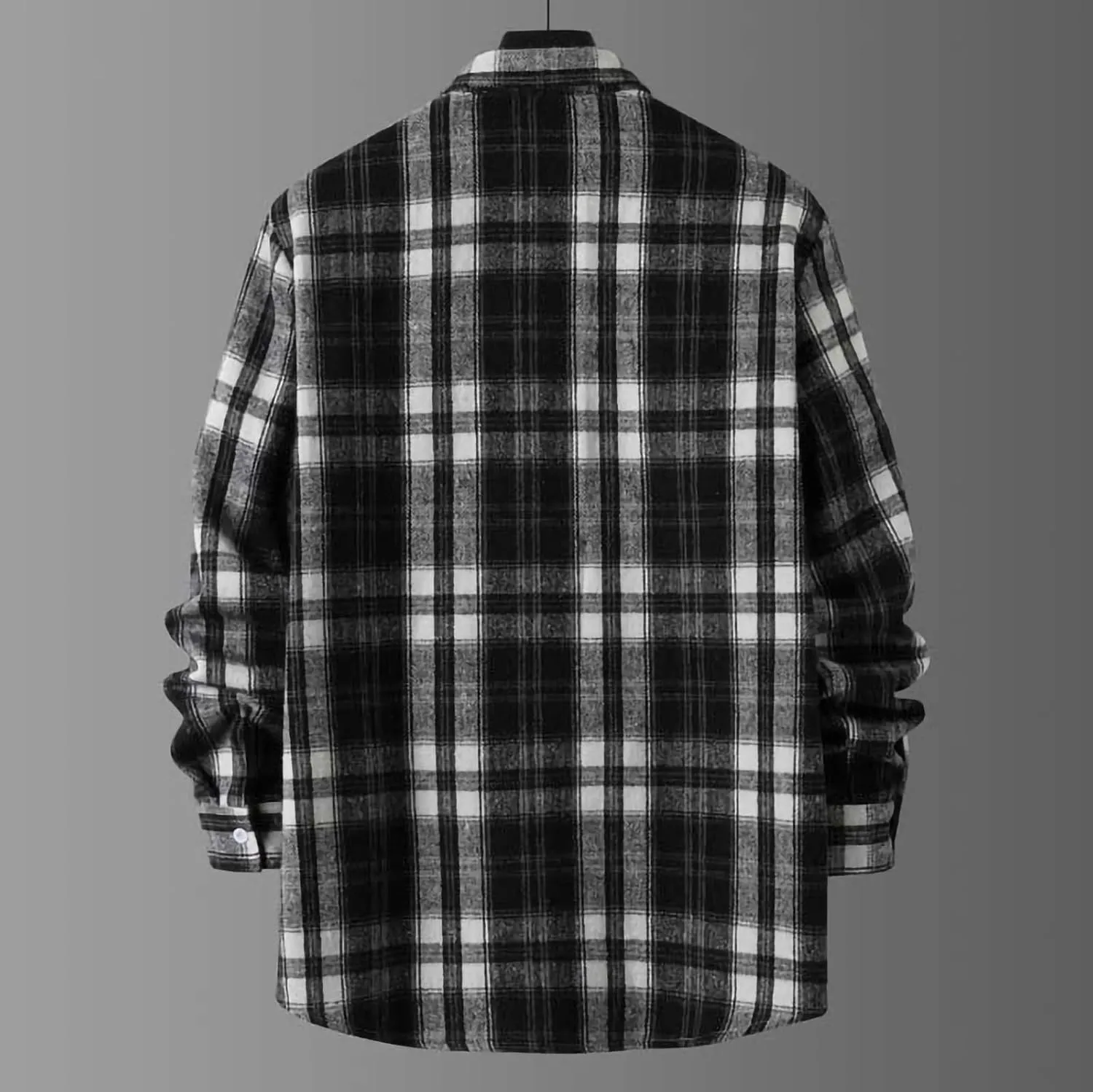 Mens Thickened Brushed Shirt Fashion Plaid Printed Button Down Blouse Top Lapel Long Sleeve Loose Cardigan Jacket
