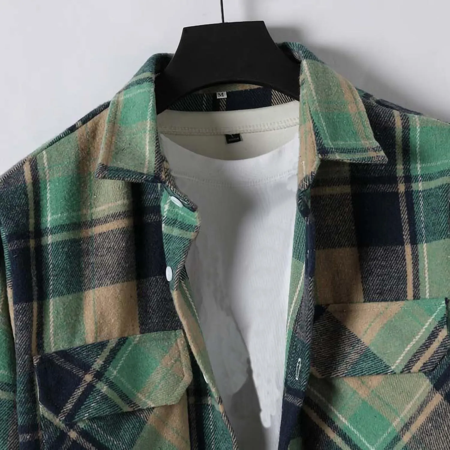 Mens Thickened Brushed Shirt Fashion Plaid Printed Button Down Blouse Top Lapel Long Sleeve Loose Cardigan Jacket