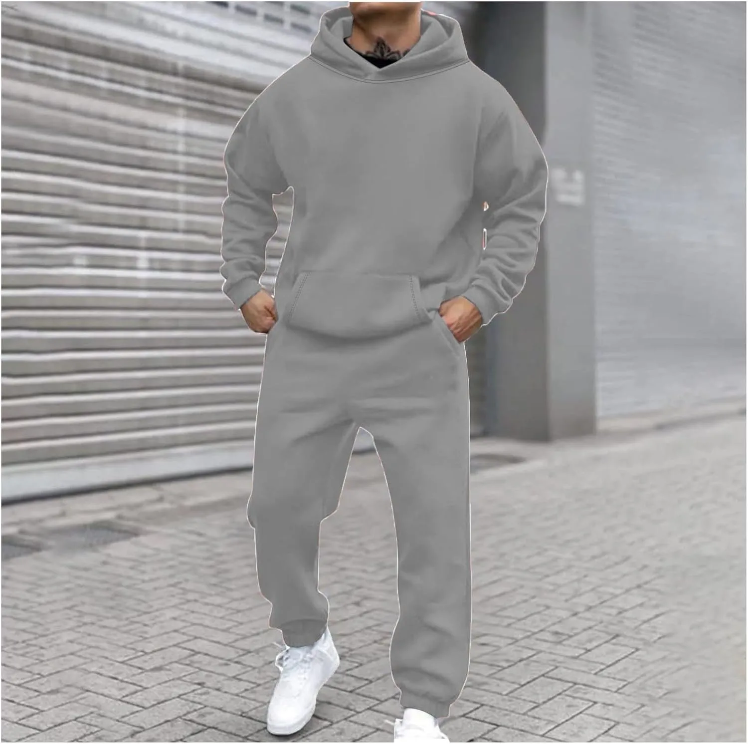 Men's Tracksuit 2 Piece Athletic Sweatsuits Sets Hooded Pullover and Elastic Waist Pants Casual Jogging Outfits