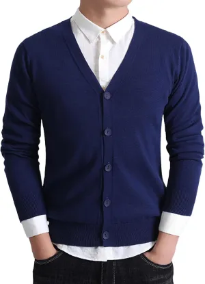 Men's V-Neck Knitted Cotton Jacket Casual Button Down Men Knit Sweaters Coat Lightweight Knits Cardigan Jackets