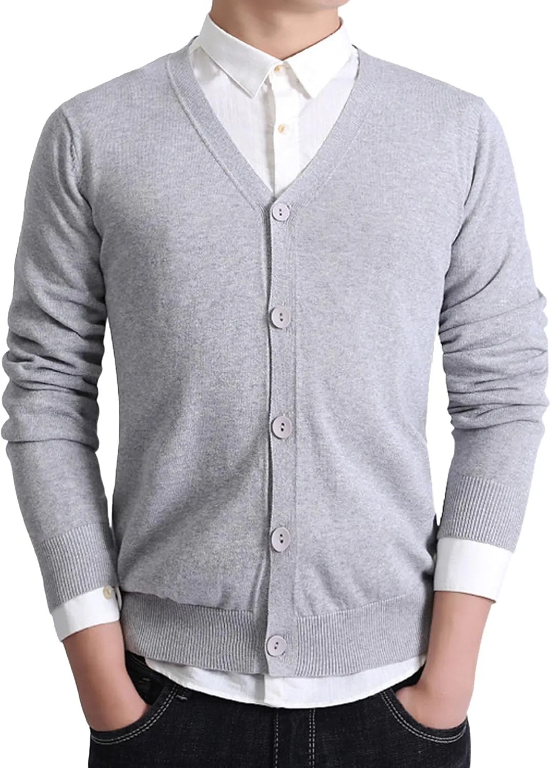 Men's V-Neck Knitted Cotton Jacket Casual Button Down Men Knit Sweaters Coat Lightweight Knits Cardigan Jackets