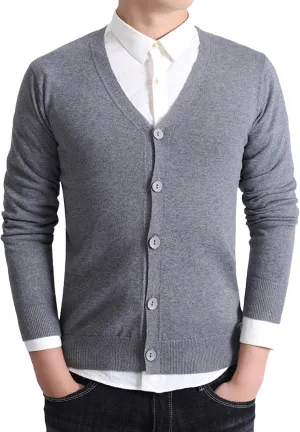 Men's V-Neck Knitted Cotton Jacket Casual Button Down Men Knit Sweaters Coat Lightweight Knits Cardigan Jackets