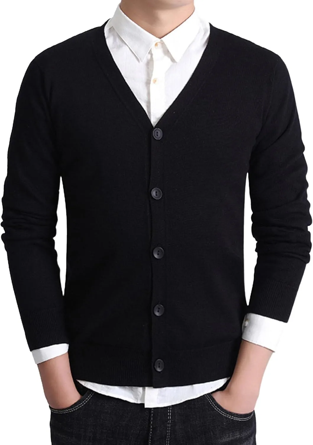 Men's V-Neck Knitted Cotton Jacket Casual Button Down Men Knit Sweaters Coat Lightweight Knits Cardigan Jackets