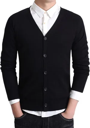 Men's V-Neck Knitted Cotton Jacket Casual Button Down Men Knit Sweaters Coat Lightweight Knits Cardigan Jackets