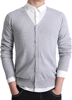 Men's V-Neck Knitted Cotton Jacket Casual Button Down Men Knit Sweaters Coat Lightweight Knits Cardigan Jackets