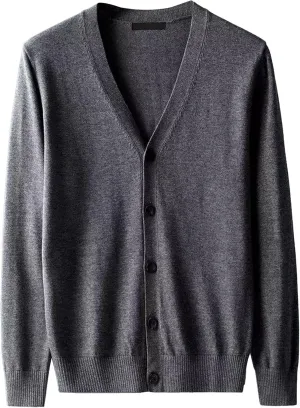 Men's V-Neck Knitted Jacket Lightweight Knit Button Down Male Sweaters Slim Long Sleeve Knits Cardigans
