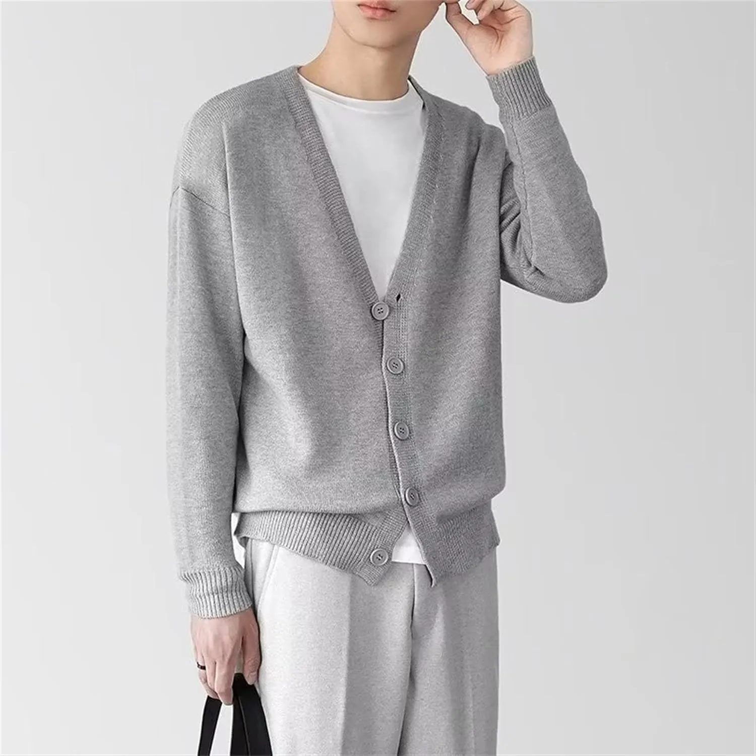 Men's V-Neck Knitted Jacket Lightweight Knit Button Down Male Sweaters Slim Long Sleeve Knits Cardigans