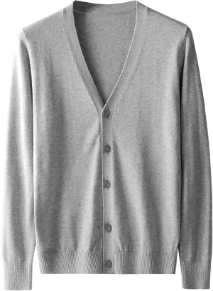 Men's V-Neck Knitted Jacket Lightweight Knit Button Down Male Sweaters Slim Long Sleeve Knits Cardigans