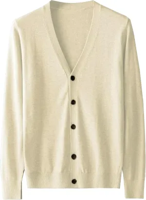 Men's V-Neck Knitted Jacket Lightweight Knit Button Down Male Sweaters Slim Long Sleeve Knits Cardigans