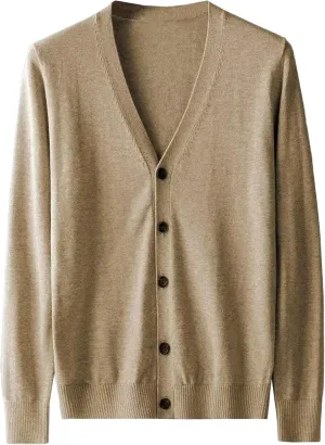 Men's V-Neck Knitted Jacket Lightweight Knit Button Down Male Sweaters Slim Long Sleeve Knits Cardigans