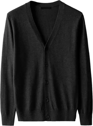 Men's V-Neck Knitted Jacket Lightweight Knit Button Down Male Sweaters Slim Long Sleeve Knits Cardigans