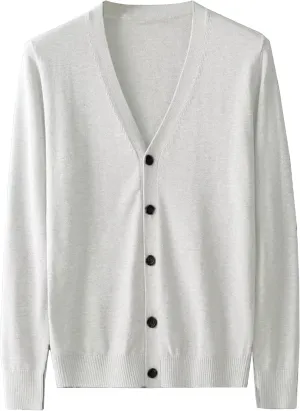 Men's V-Neck Knitted Jacket Lightweight Knit Button Down Male Sweaters Slim Long Sleeve Knits Cardigans