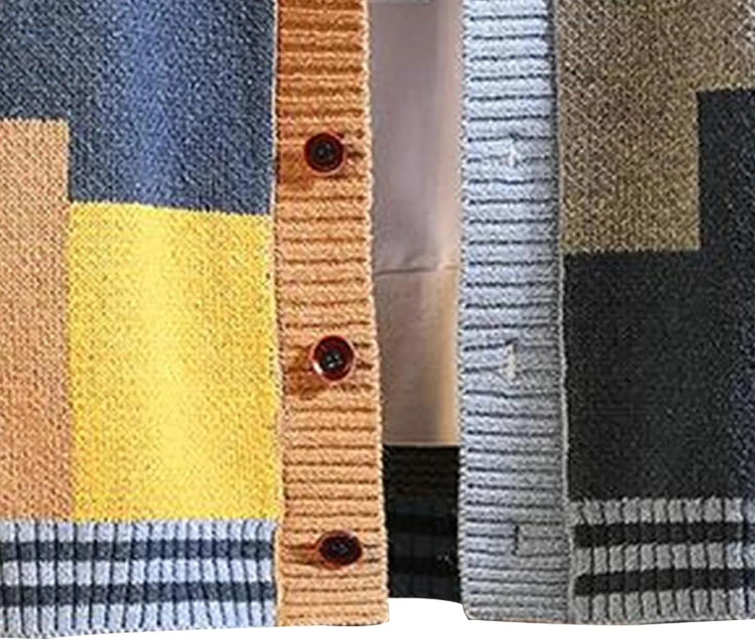 Men's V-Neck Knitted Jacket Loose Fit Color Block Men Knit Jackets Button Design Knits Cardigan Coat