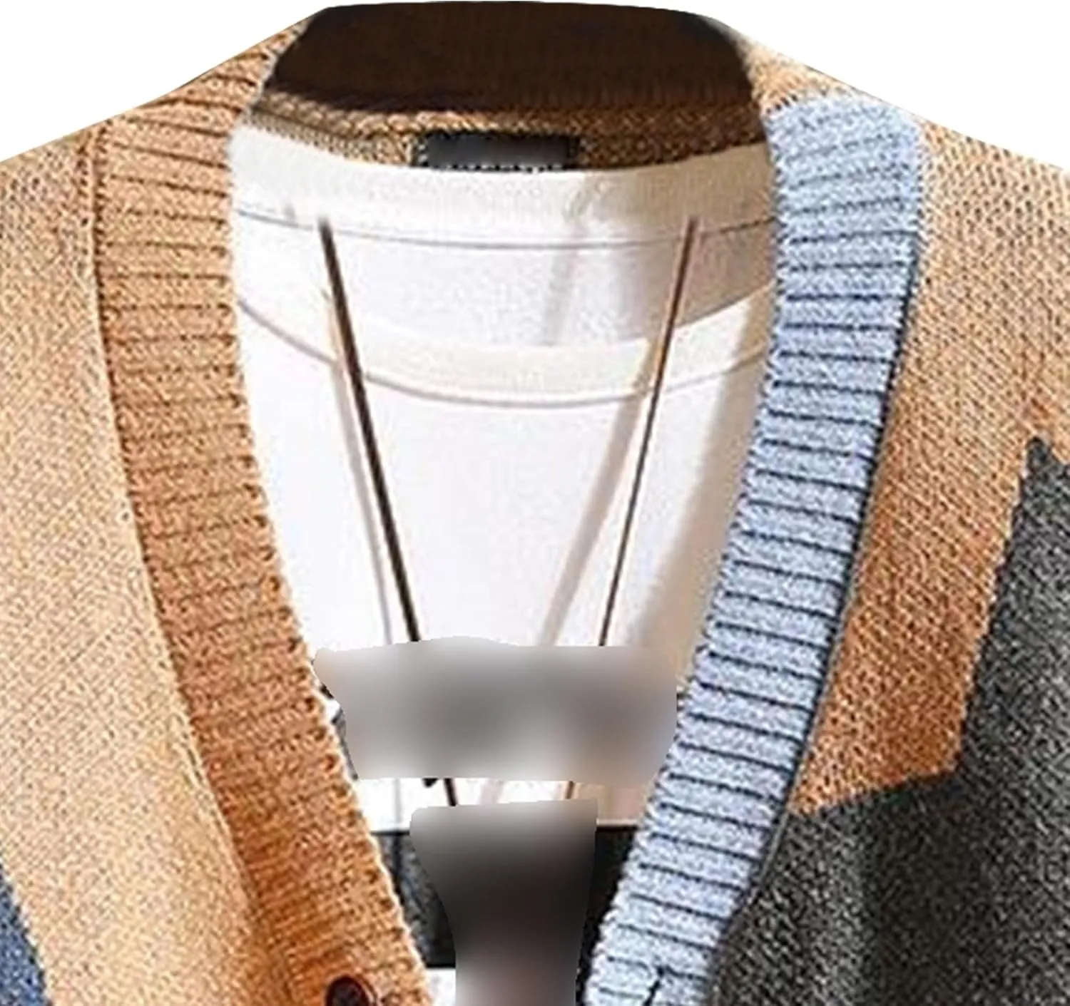 Men's V-Neck Knitted Jacket Loose Fit Color Block Men Knit Jackets Button Design Knits Cardigan Coat