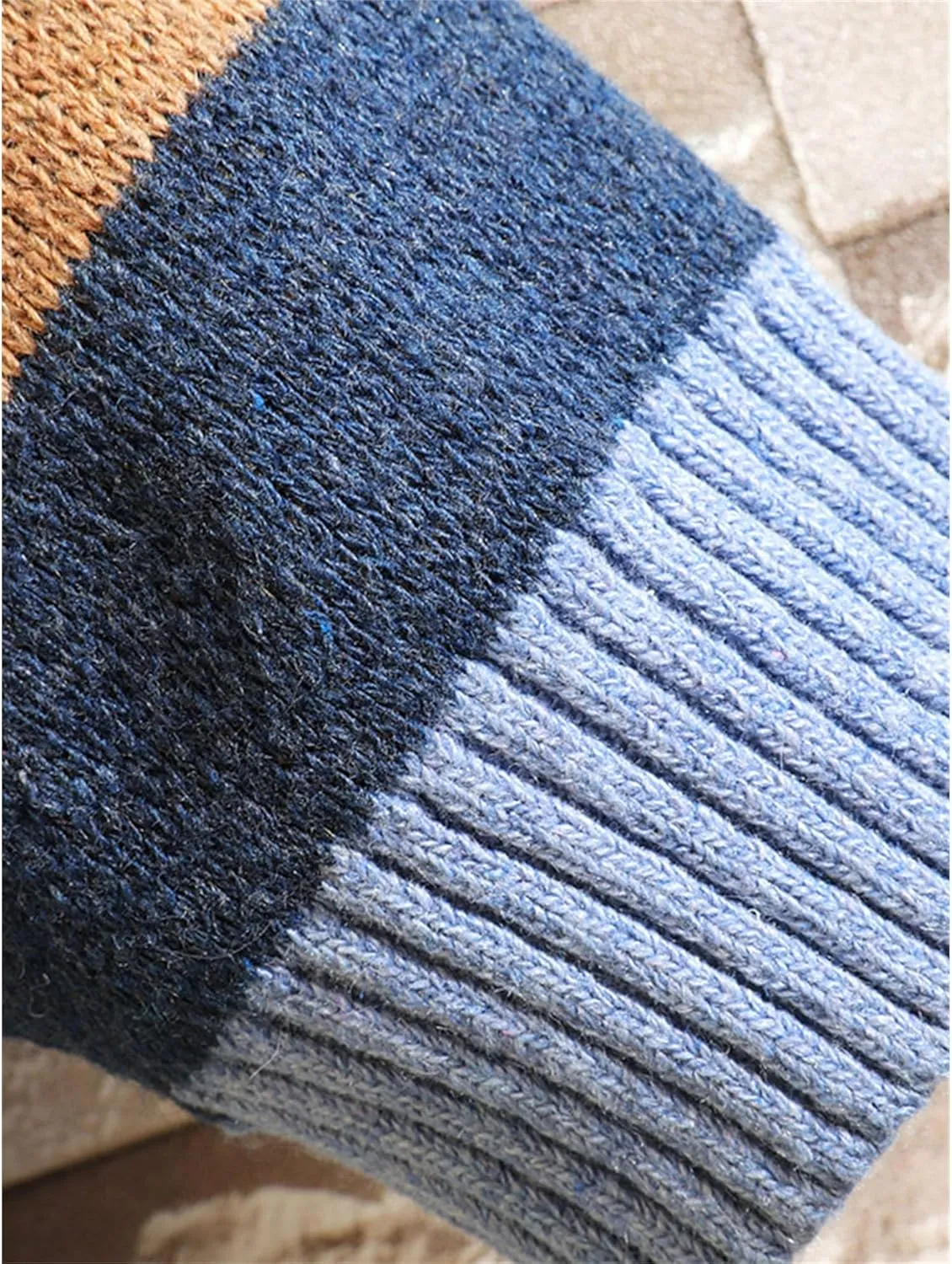 Men's V-Neck Knitted Jacket Loose Fit Color Block Men Knit Jackets Button Design Knits Cardigan Coat