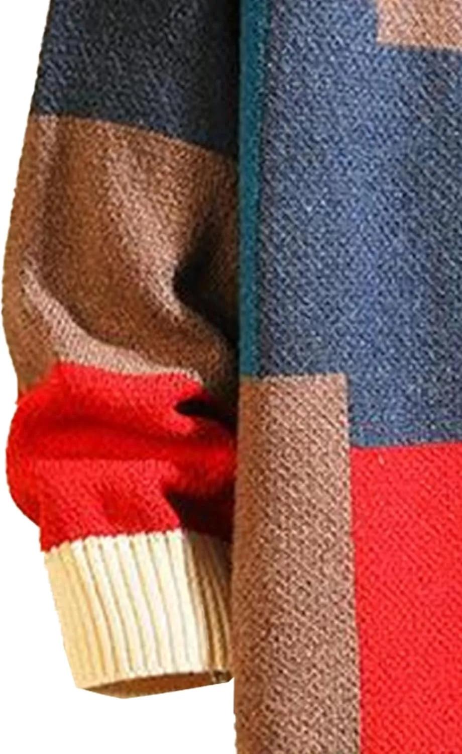 Men's V-Neck Knitted Jacket Loose Fit Color Block Men Knit Jackets Button Design Knits Cardigan Coat