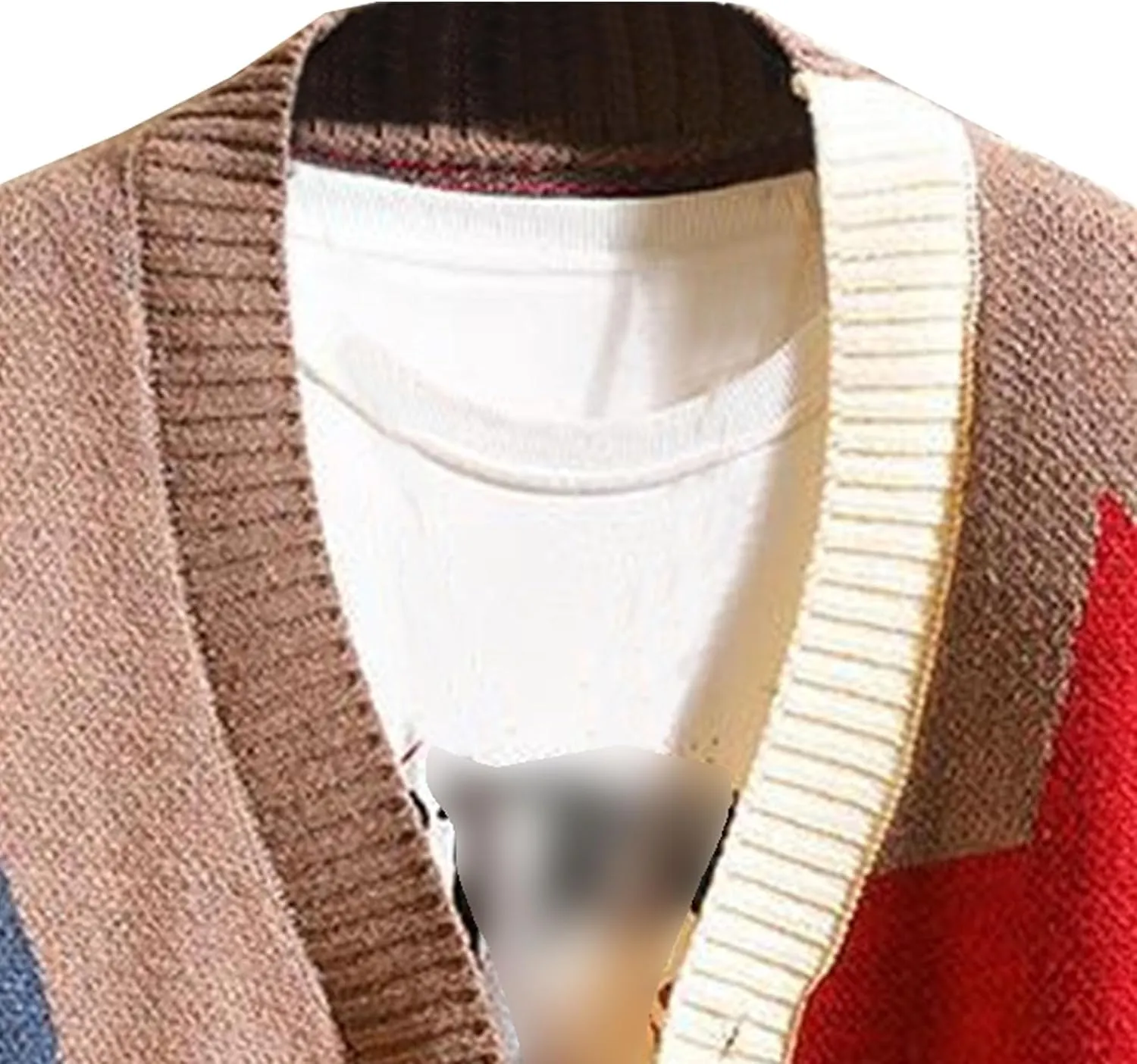 Men's V-Neck Knitted Jacket Loose Fit Color Block Men Knit Jackets Button Design Knits Cardigan Coat