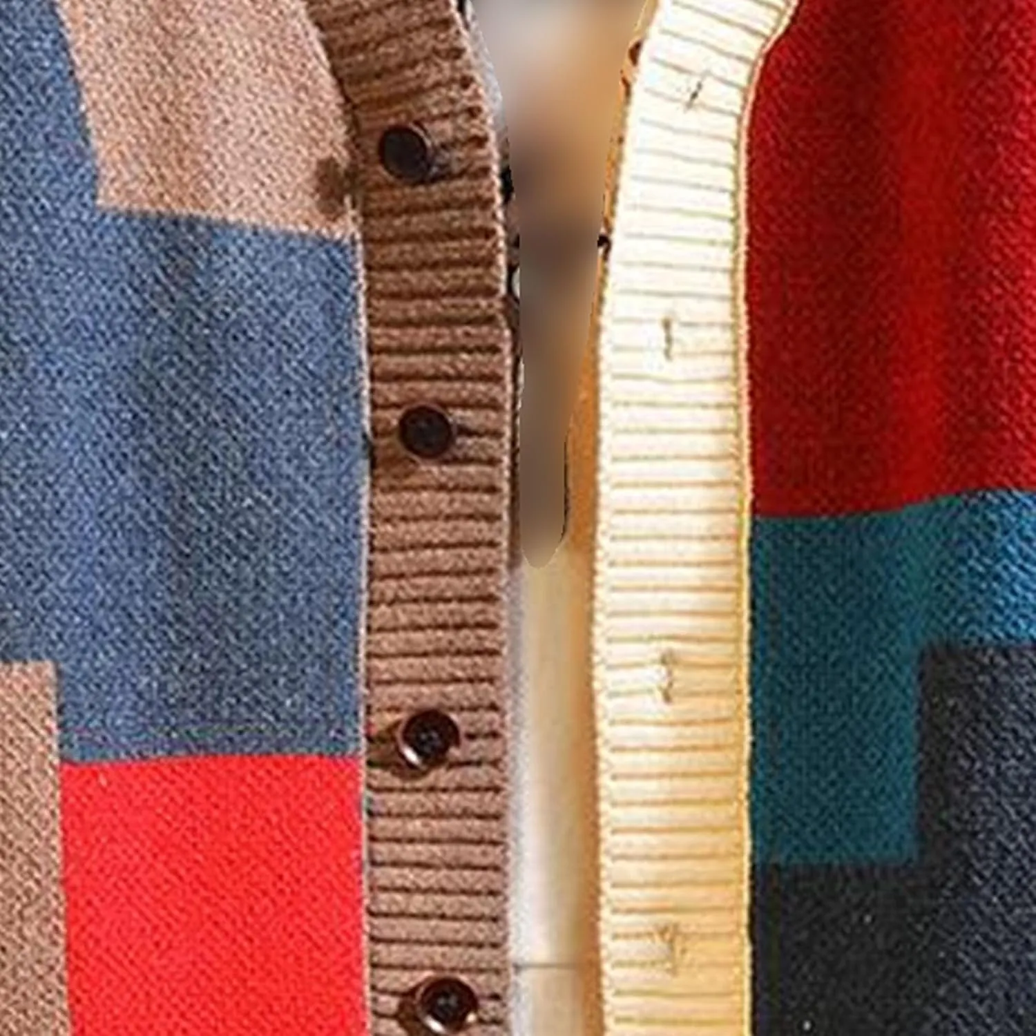 Men's V-Neck Knitted Jacket Loose Fit Color Block Men Knit Jackets Button Design Knits Cardigan Coat