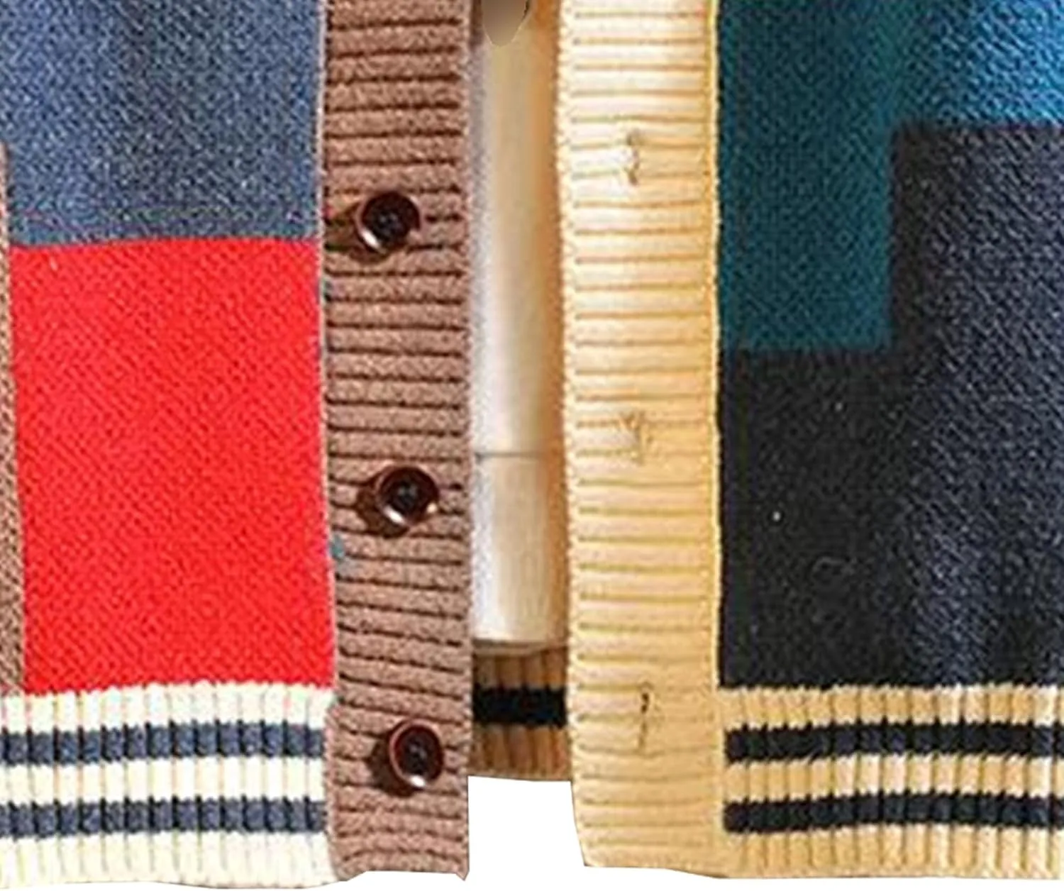 Men's V-Neck Knitted Jacket Loose Fit Color Block Men Knit Jackets Button Design Knits Cardigan Coat