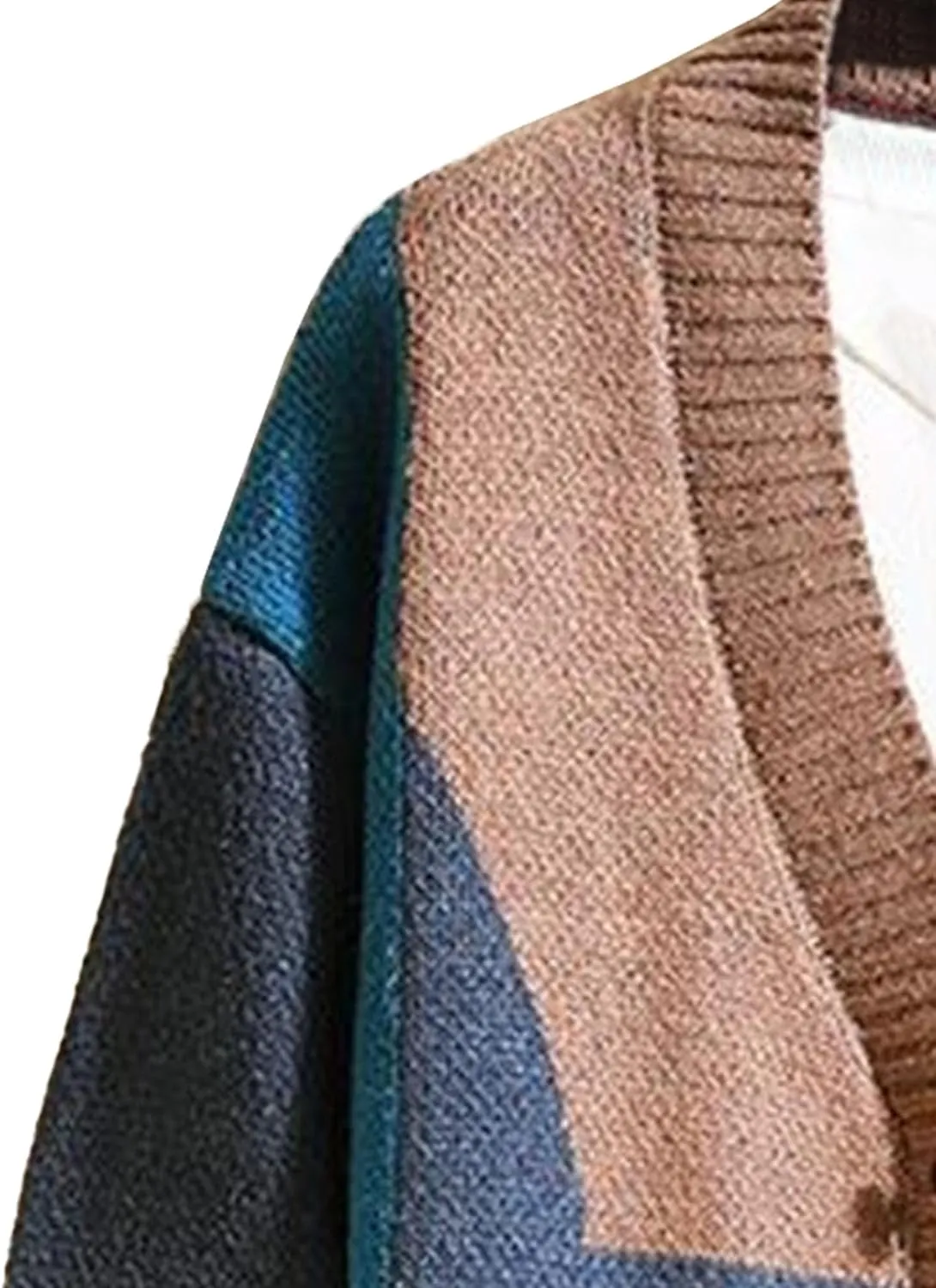 Men's V-Neck Knitted Jacket Loose Fit Color Block Men Knit Jackets Button Design Knits Cardigan Coat