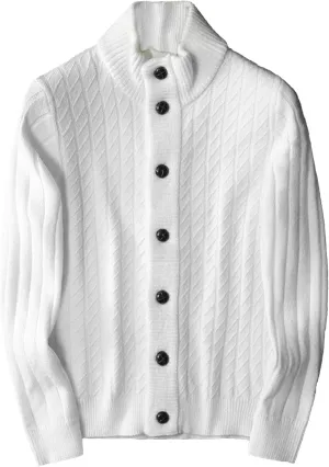 Men's Warm Loose Knitted Jacket Casual Button Down Men Knit Sweaters Coat Lightweight Stand Collar Knits Cardigan