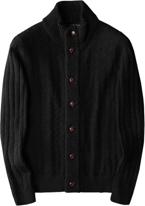 Men's Warm Loose Knitted Jacket Casual Button Down Men Knit Sweaters Coat Lightweight Stand Collar Knits Cardigan
