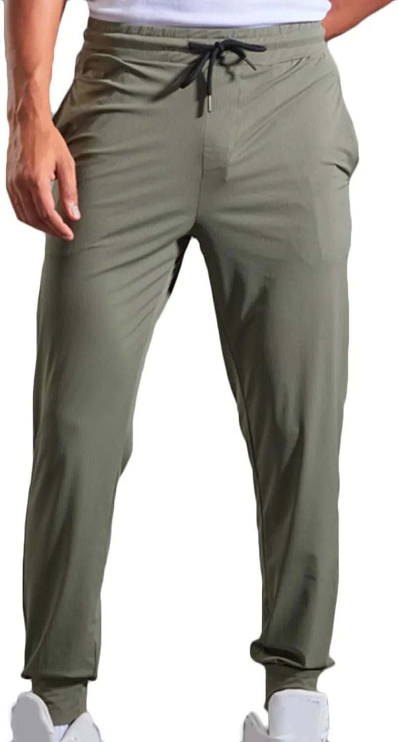 Mens Workout Pants Cinch Bottom Straight Casual Trousers Quick Dry Elastic Drawstring Pants High Waist Leisure Pants