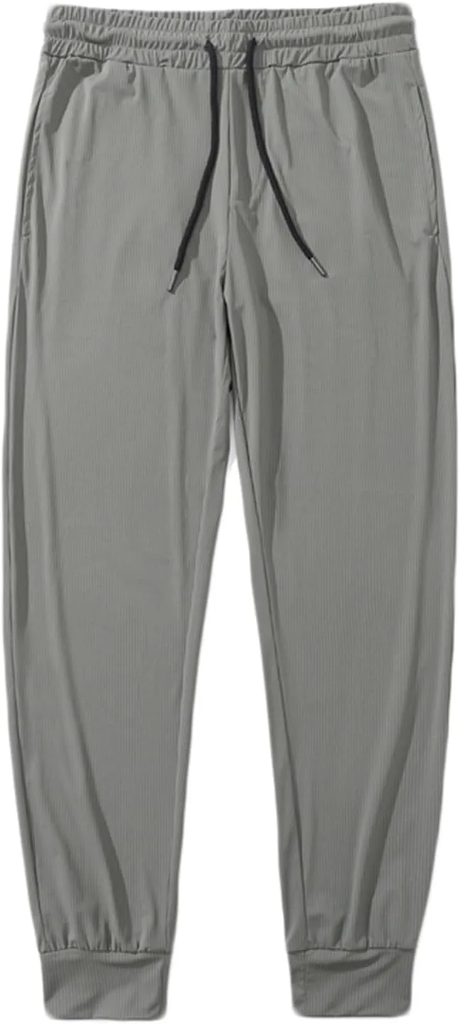 Mens Workout Pants Cinch Bottom Straight Casual Trousers Quick Dry Elastic Drawstring Pants High Waist Leisure Pants