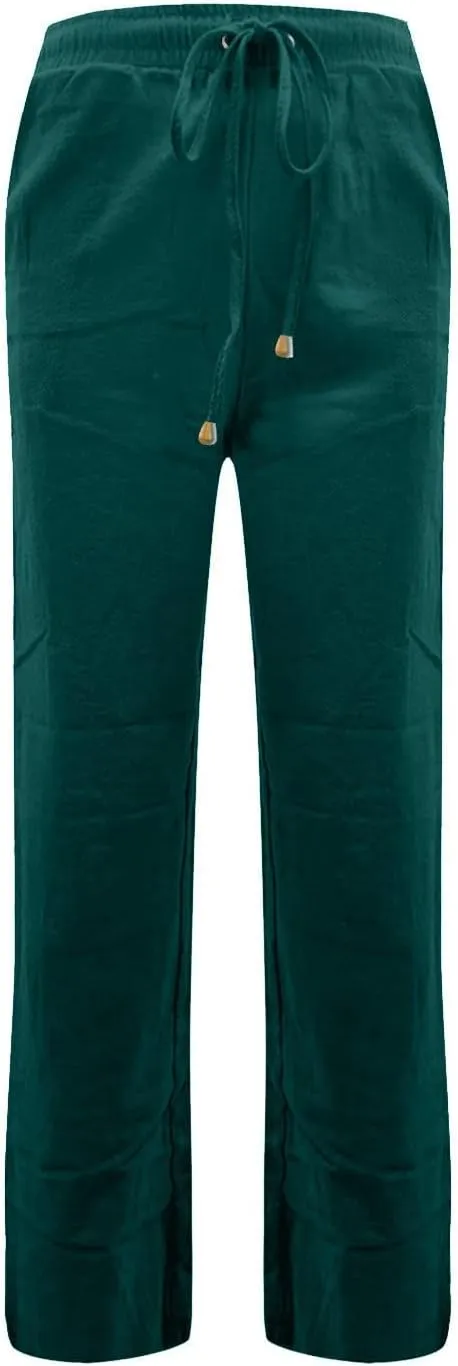 midelxp Cotton Linen Pants Women Summer Lightweight Drawstring Waist Lounge Pants Straight Leg Slim Fit Comfy Work Trousers