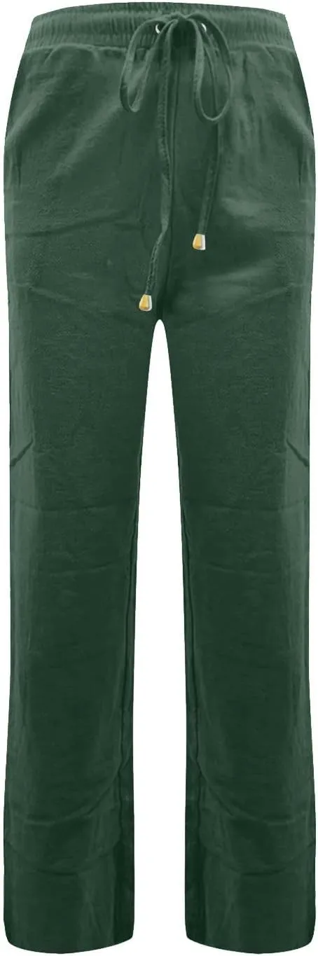 midelxp Cotton Linen Pants Women Summer Lightweight Drawstring Waist Lounge Pants Straight Leg Slim Fit Comfy Work Trousers