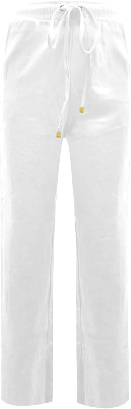 midelxp Cotton Linen Pants Women Summer Lightweight Drawstring Waist Lounge Pants Straight Leg Slim Fit Comfy Work Trousers