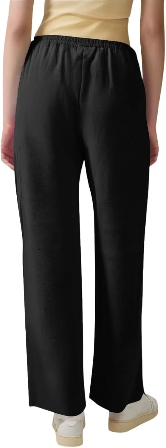 midelxp Cotton Linen Pants Women Summer Lightweight Drawstring Waist Lounge Pants Straight Leg Slim Fit Comfy Work Trousers