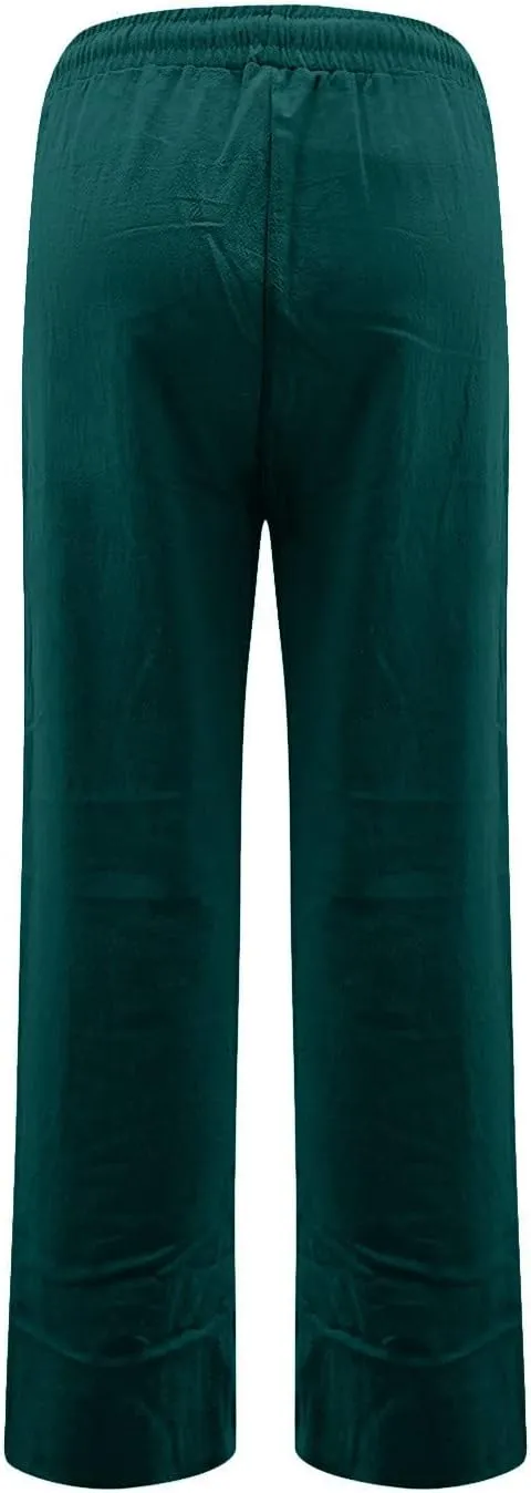 midelxp Cotton Linen Pants Women Summer Lightweight Drawstring Waist Lounge Pants Straight Leg Slim Fit Comfy Work Trousers