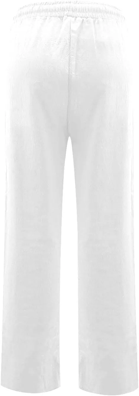 midelxp Cotton Linen Pants Women Summer Lightweight Drawstring Waist Lounge Pants Straight Leg Slim Fit Comfy Work Trousers