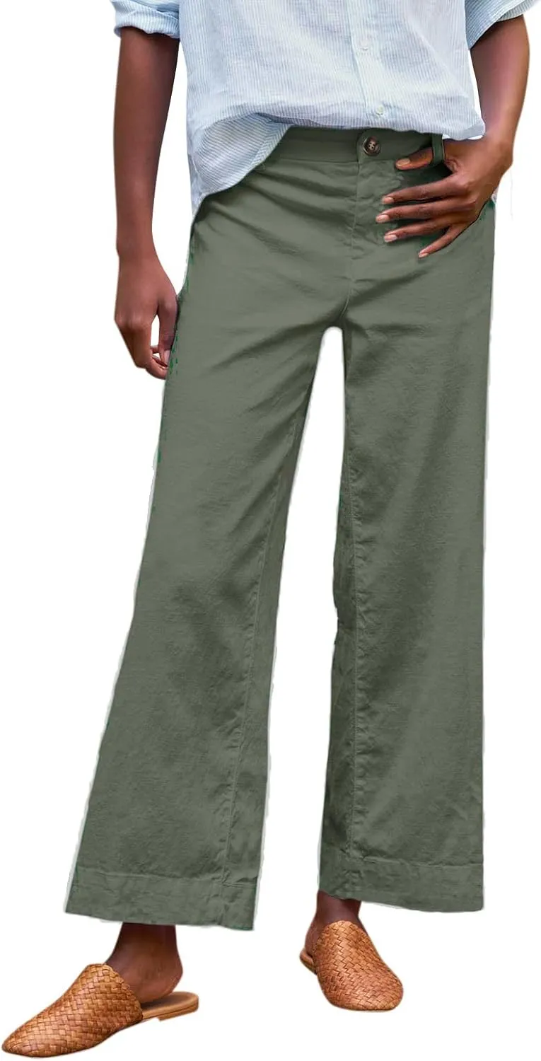 midelxp Cropped Linen Pants Women Dressy Summer Lightweight Flare Capri Pants with Pockets Formal Business Casual Work Pants