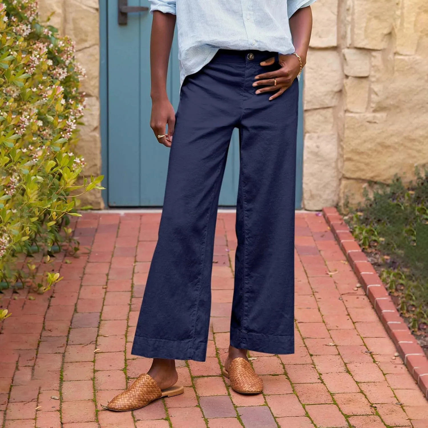 midelxp Cropped Linen Pants Women Dressy Summer Lightweight Flare Capri Pants with Pockets Formal Business Casual Work Pants