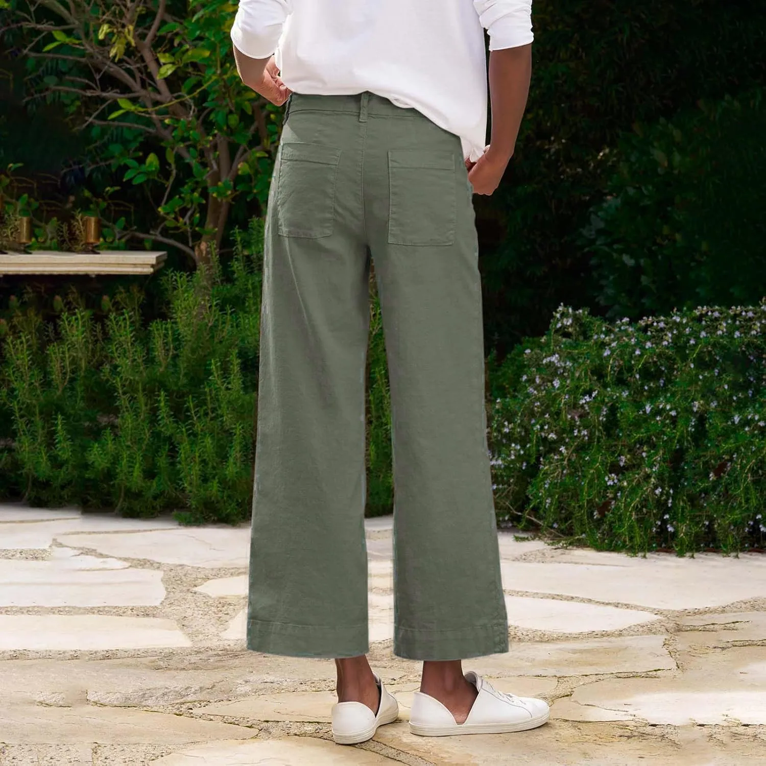 midelxp Cropped Linen Pants Women Dressy Summer Lightweight Flare Capri Pants with Pockets Formal Business Casual Work Pants