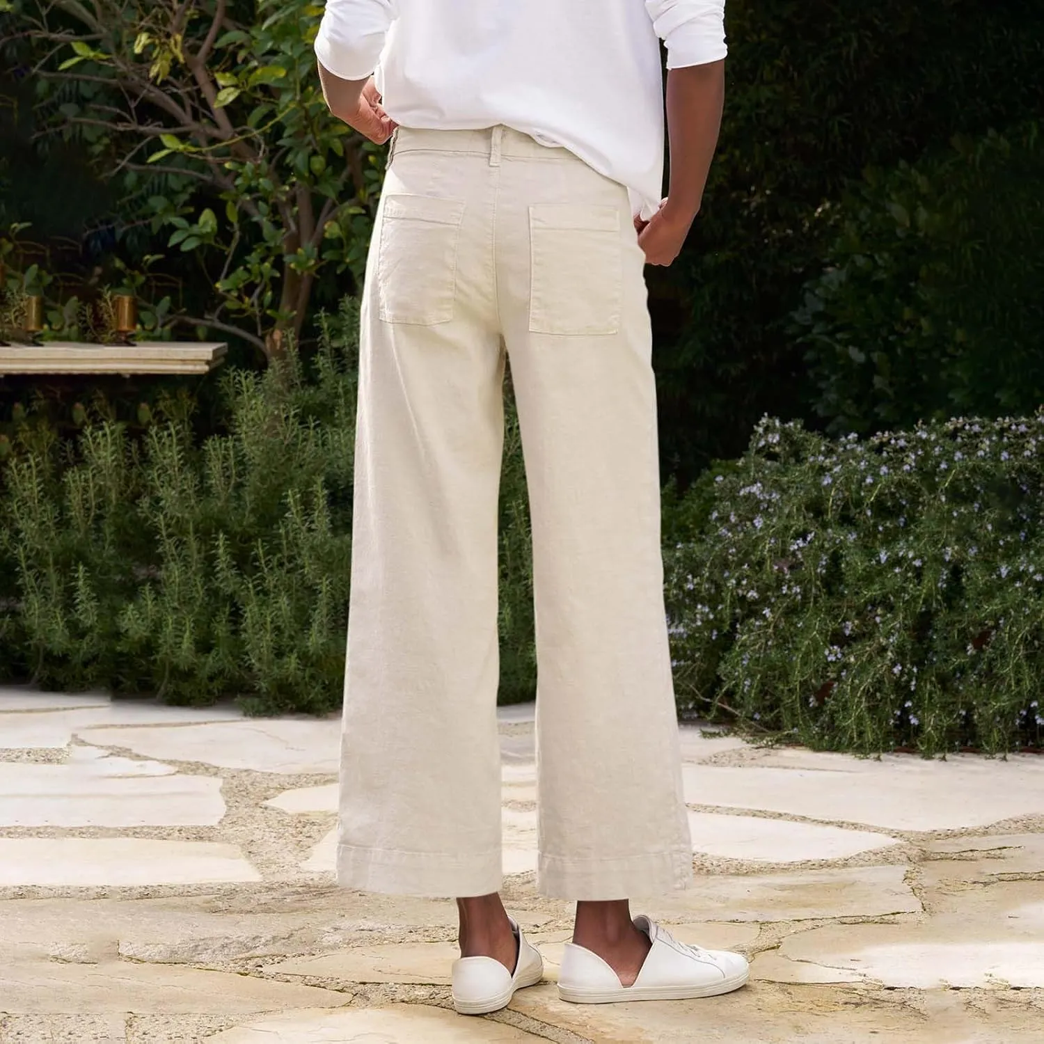 midelxp Cropped Linen Pants Women Dressy Summer Lightweight Flare Capri Pants with Pockets Formal Business Casual Work Pants