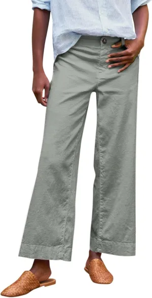 midelxp Cropped Linen Pants Women Dressy Summer Lightweight Flare Capri Pants with Pockets Formal Business Casual Work Pants