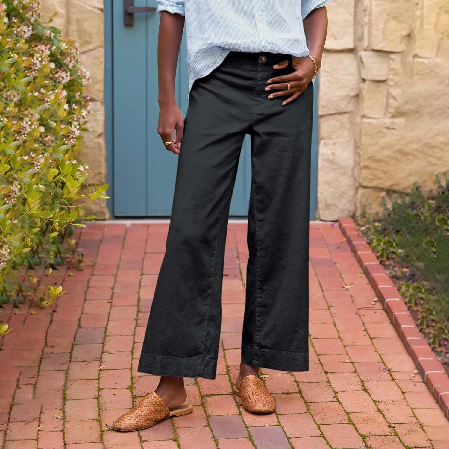 midelxp Cropped Linen Pants Women Dressy Summer Lightweight Flare Capri Pants with Pockets Formal Business Casual Work Pants